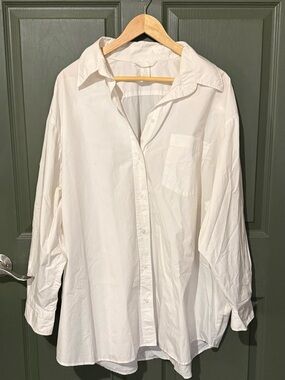 Oversized Women White Button-Up Shirt - Relaxed Fit